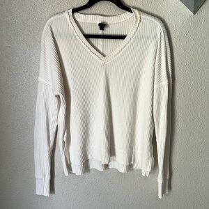White XS Ribbed V-neck Long Sleeve by Wild Fable